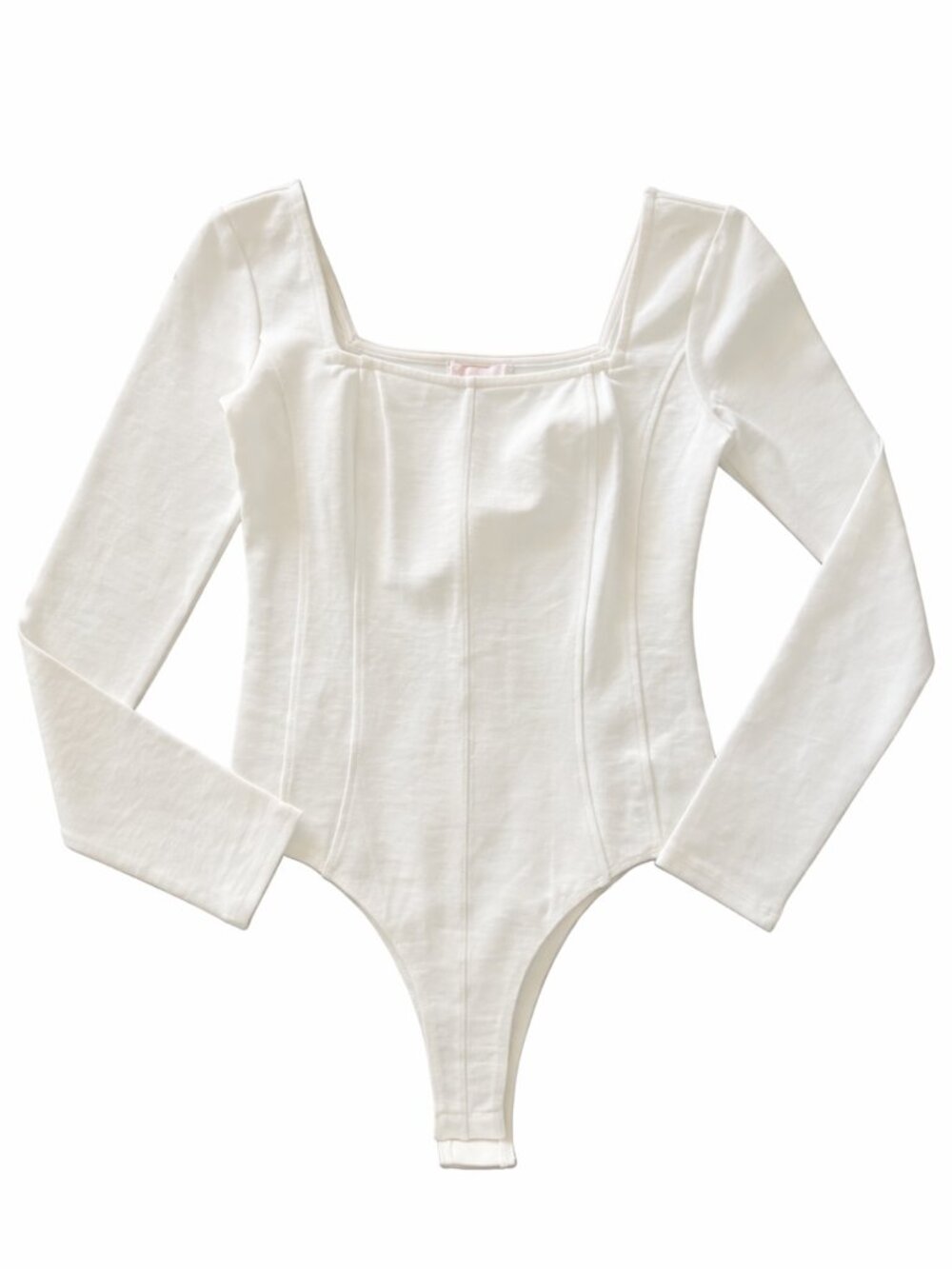 GB White Bodysuit XS Long Sleeve Square Neck Thick Fabric Stretch Blanco NWT